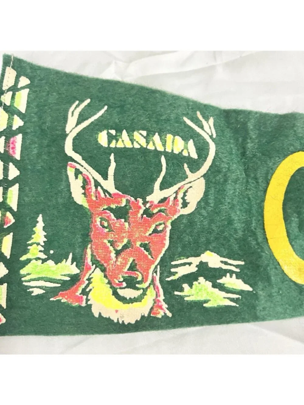 Vintage Cardston Alberta Canada Felt Pennant Deer Souvenir Travel Banner 18”